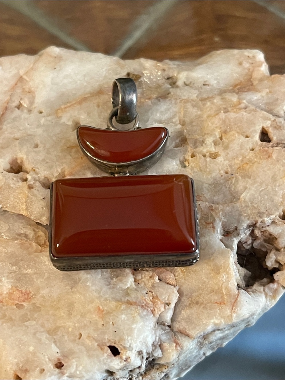 Sterling Silver Red Carnelian Pendant - Elegant Rectangular Drop
